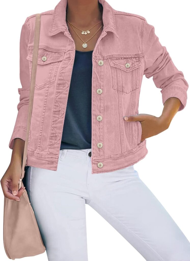 luvamia Women's Basic Button Down Stretch Fitted Long Sleeves Denim Jean Jacket