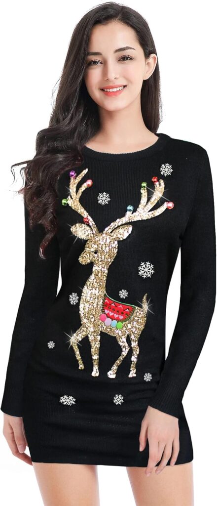 v28 Varied Ugly Christmas Sweater for Women Funny Reindeer Knit Sweaters Dress