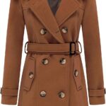 wantdo Women's Double Breasted Pea Coat Winter Mid-Long Trench Coat with Belt