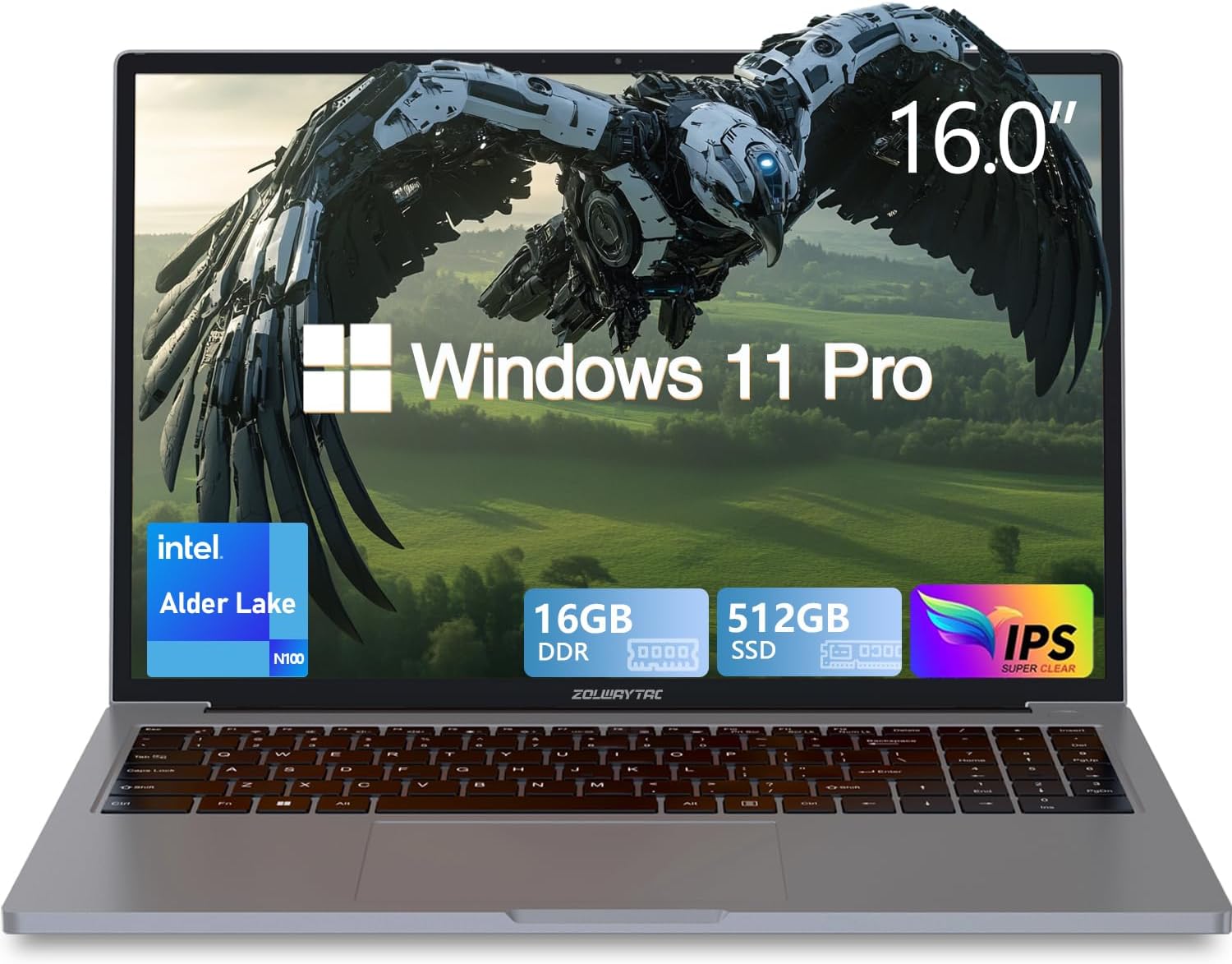 Gaming Laptop, Laptop Computer,16GB DDR4 512GB SSD, 16 Inch Traditional Laptop Win 11Pro,Full Metal Housing, CUP N100(Up To 3.4Ghz),BT5.0, 5G Wifi, Usb3.2, Type C charging,5000mAh Battery,Gray