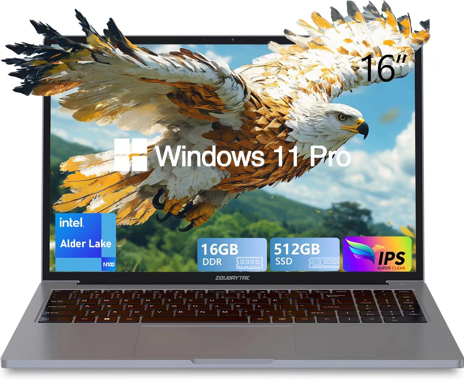 Gaming Laptop,Traditional Laptop Computer 16-inch FHD Display,16GB RAM 512GB SSD Laptop Computer with Intel N100 Processor(Up to 3.4GHz),Windows11,BT5.0 HDMI,Type C,WiFi, 5000mAh Battery,SpaceGray