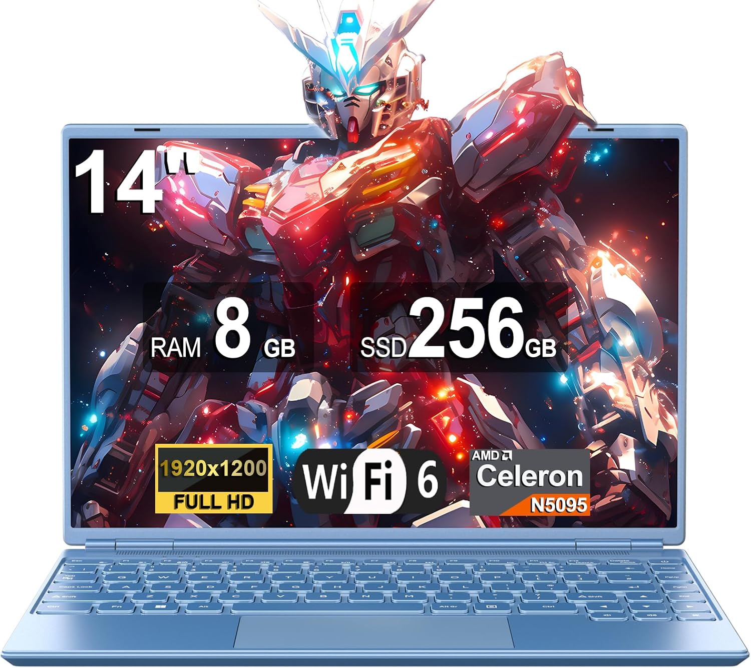 Laptop 14" 8GB+256GB SSD Celeron N5095 Up to 2.9 GHz Win 11 Laptop Support 512GB TF 1TB SSD Expand Notebook with 5G WiFi丨BT 4.2丨Cooling Fan丨1920*1200 FHD丨Mouse and Keyboard Protector-Blue