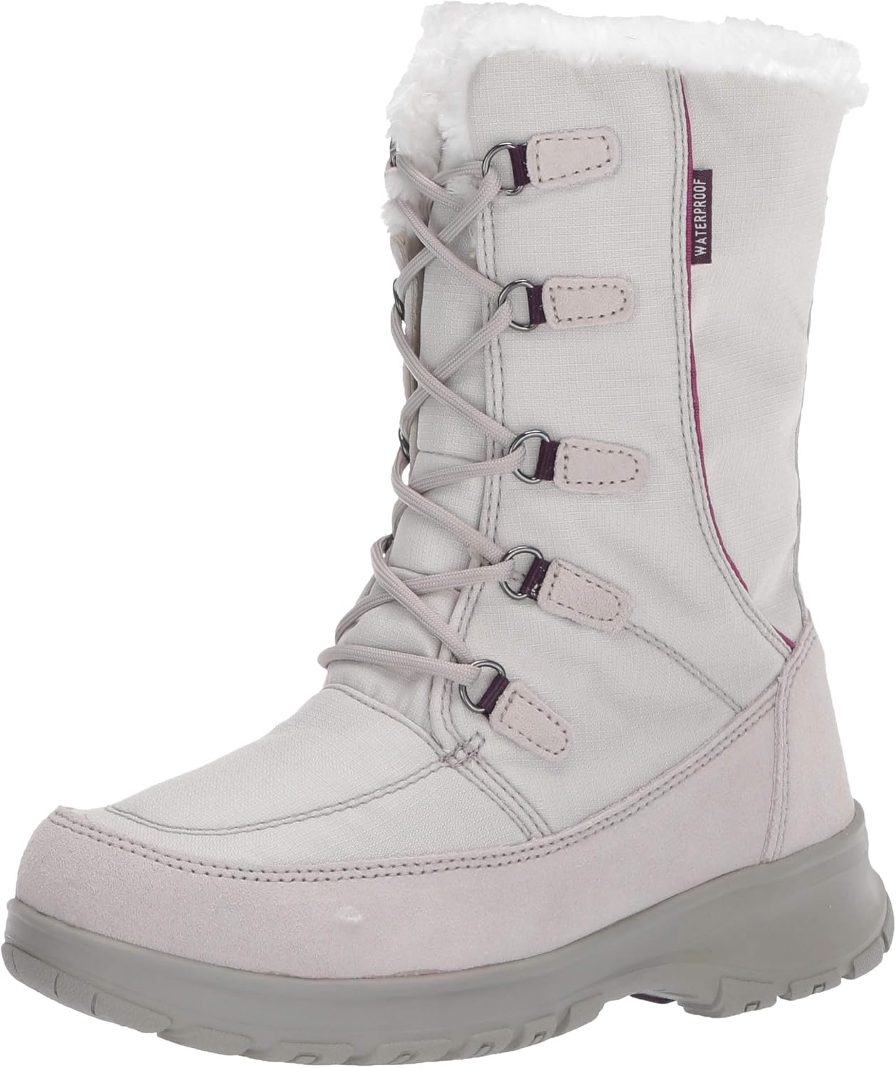 TECS 10" Womens Warm Winter Snow Boots Mid Calf Waterproof Insulated Microfleece Lining Felt Collar Trim Ankle Boot Adjustable D-Ring Lace Up Closure Anti Slip Outsole