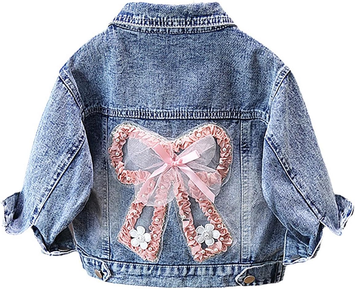 ASHER FASHION Girls Denim Jacket Girls Bow Jacket 3D Flower Denim Jacket