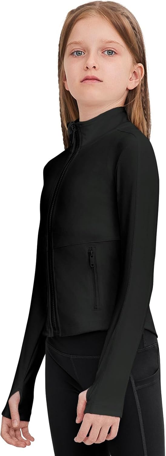 B&GCozy Girls Athletic Lightweight Jacket Full Zip Yoga Runing Track Riding Coat with Pocket 6-15 Years