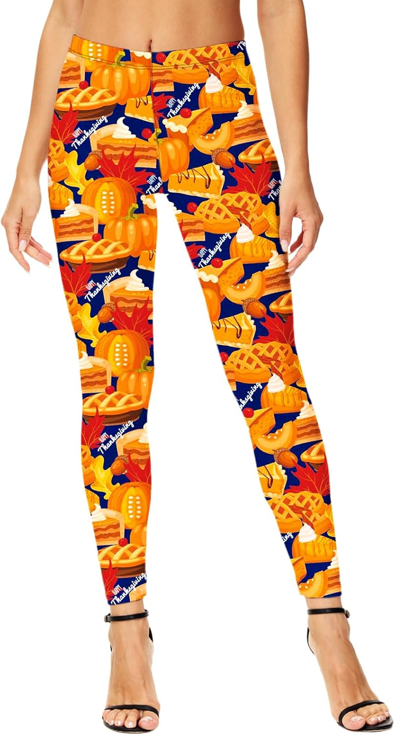 Deerose Thankful Leggings for Ladies Thanksgiving Pumpkin Pie Legging Fall Holiday Yoga Pants XL