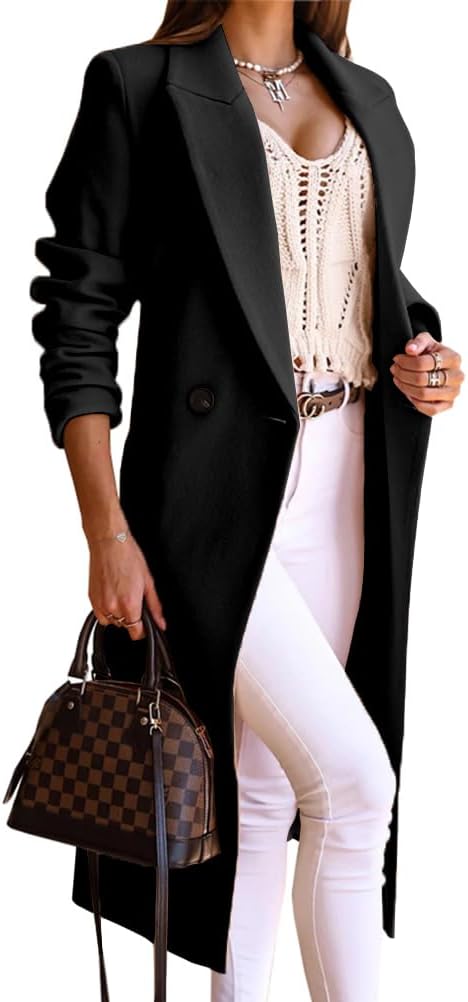 IDEALSANXUN Long Wool Coats for Women Winter Fall Peacoat Trench Coat Double Breasted Blazer Jackets Overcoat
