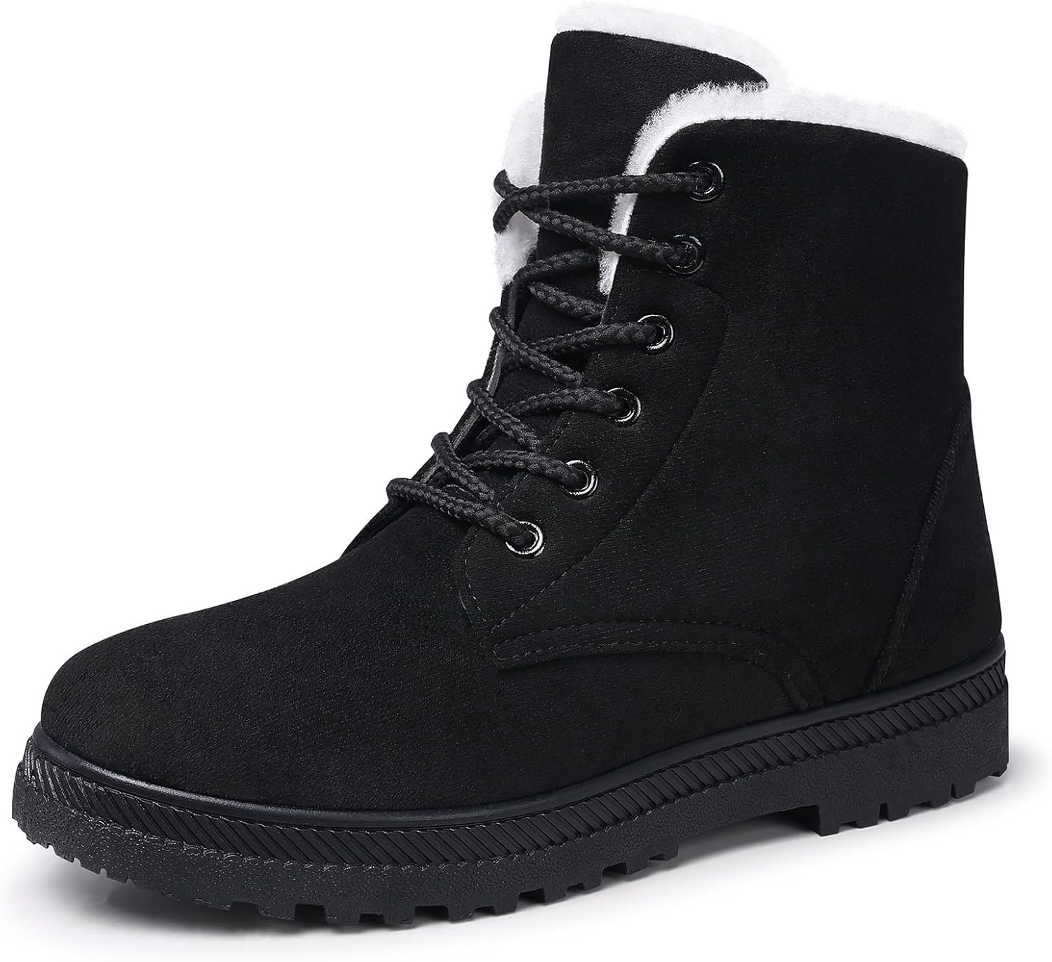 SHIBEVER Winter Snow Boots for Women: Warm Fur Lined Ankle Boots Comfortable Suede Lace Up Booties Cute Flat Shoes