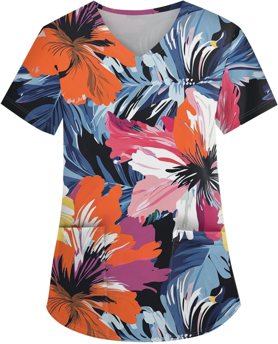 Soft Print Scrubs Top for Women Nurse Vet Pediatric with Design——Stretchy Comfy Cozy Fit Plus Size Scrub Tops Shirts