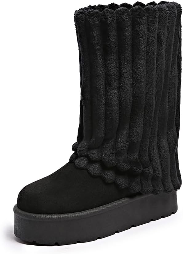 Women's Platform Fur Boots, Fuzzy Fleece Lined Ankle Booties, Anti-Slip