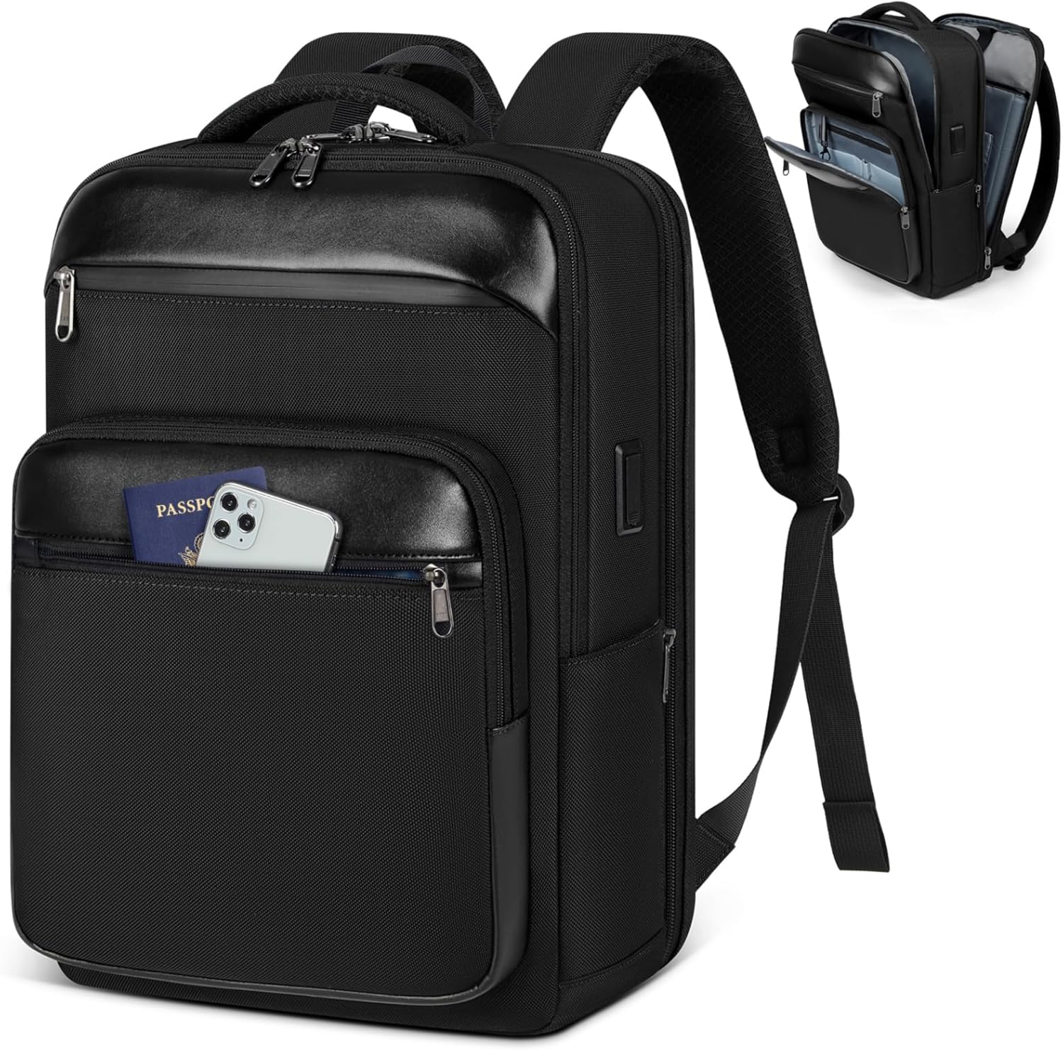 Business Laptop Backpack for Men - 15.6 Inch Travel Backpack with USB Charging Port, Flight Approved, Waterproof, Black