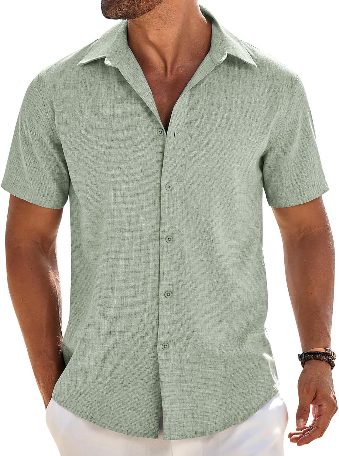 COOFANDY Mens Button Down Shirt Short Sleeve Casual Shirts Beach Summer Linen Shirts Wedding Vacation Shirt