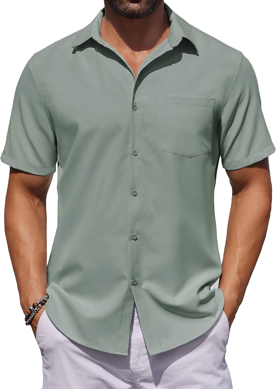 COOFANDY Mens Button Down Shirts Short Sleeve Stain Shield Dress Shirts Business Casual Shirt with Pocket