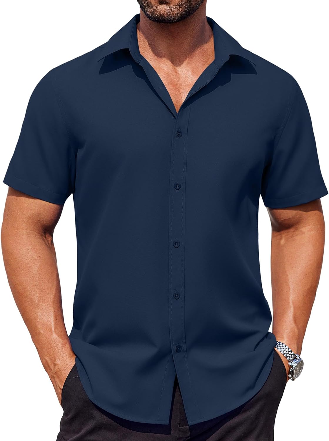 COOFANDY Men's Button Down Shirts Stain Shield Dress Shirts Short Sleeve Summer Business Casual Shirts