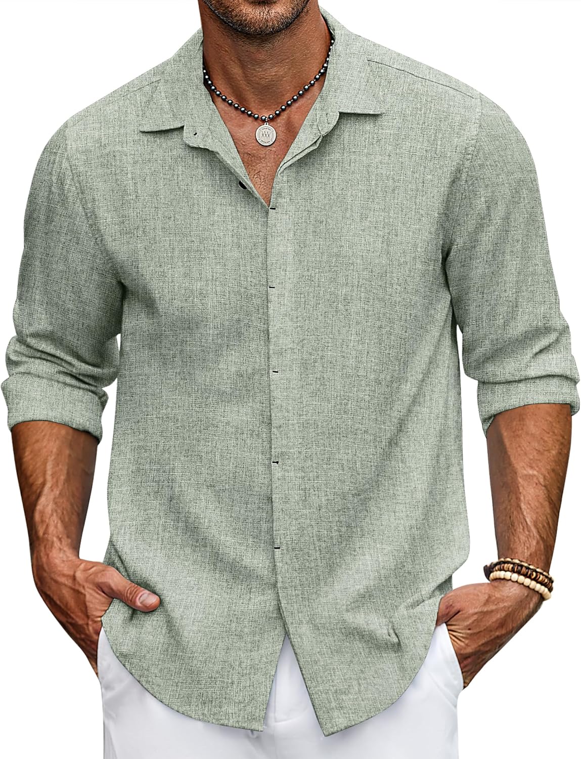 COOFANDY Men's Casual Shirt Long Sleeve Casual Button Down Shirt for Men Summer Beach Wedding Shirt