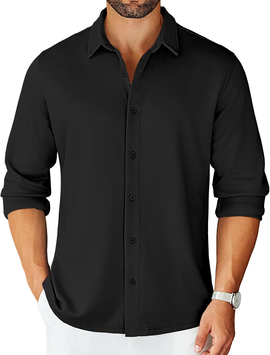 COOFANDY Mens Long Sleeve Wrinkle Free Shirts Stretch Dress Shirts Regular Fit Button Down Shirt