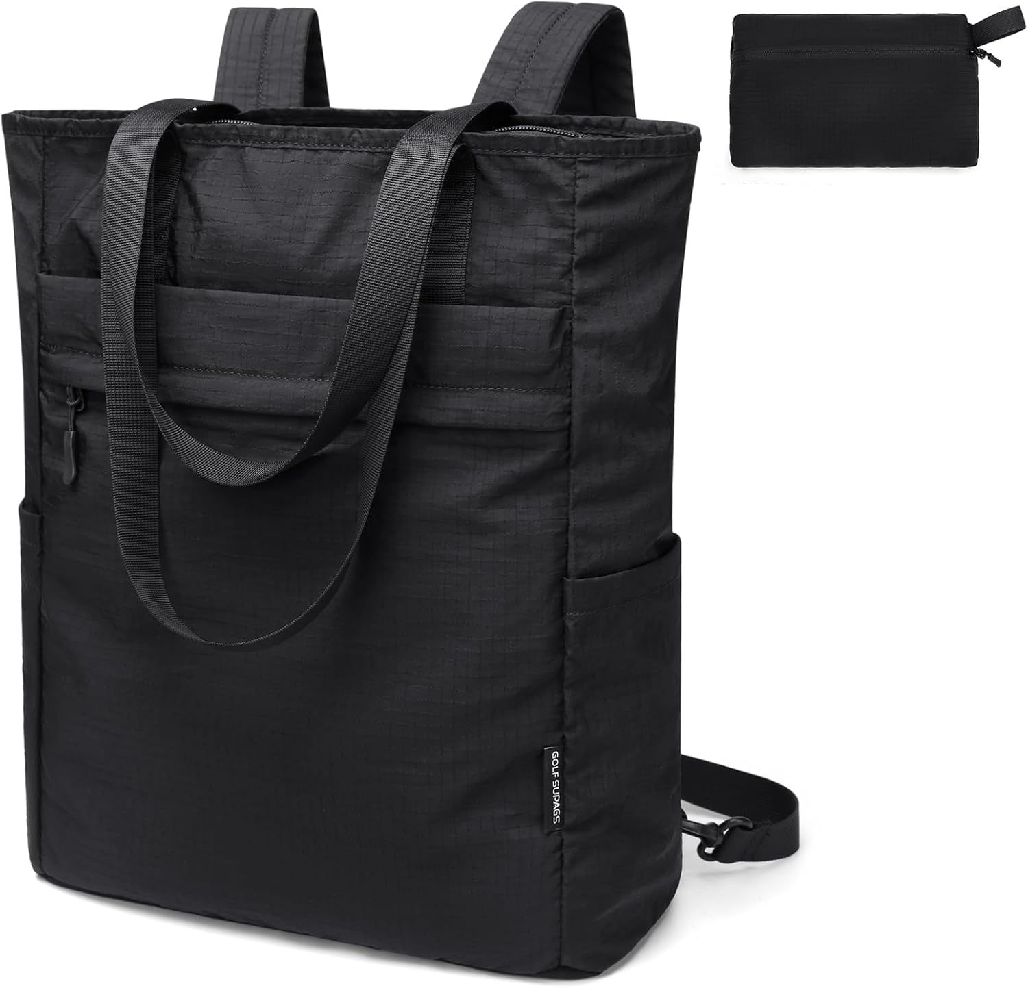 GOLF SUPAGS Foldaway Convertible Tote Backpack Lightweight Nylon Daypack for Women Men City Pack Versatile Backpack for Leisure Travel, Black