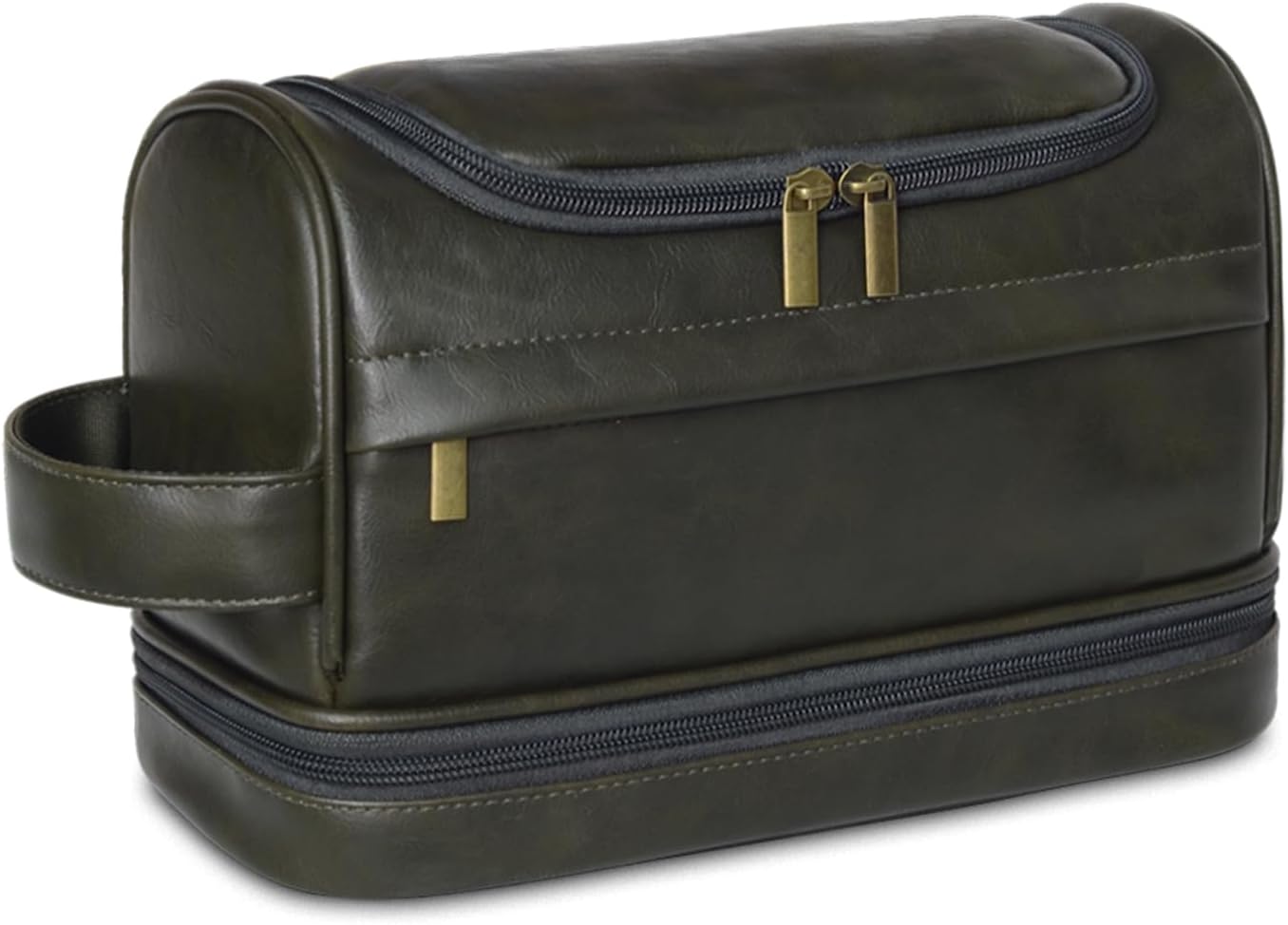 Personalized Toiletry Bag for Men and Women Leather Toiletry Organizer Shaving Dopp Kit Travel Bathroom Bag Cosmetic Pouch（DarkGreen）