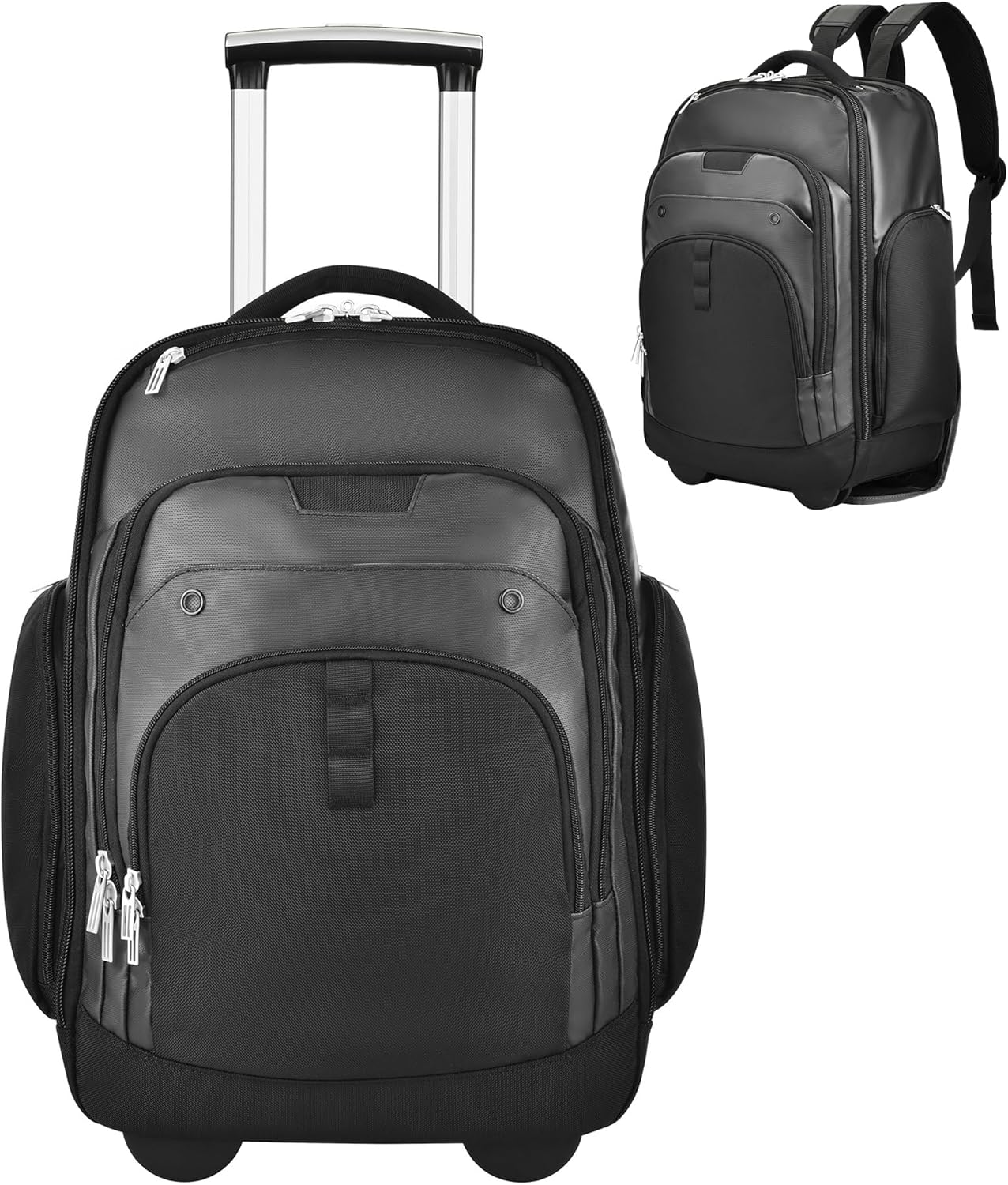 Rolling Laptop Bag with Wheels, Adjustable 13-17.3 Inch Computer Travel Backpack for Men & Women, Wheeled Work Bag, Carry-on Luggage