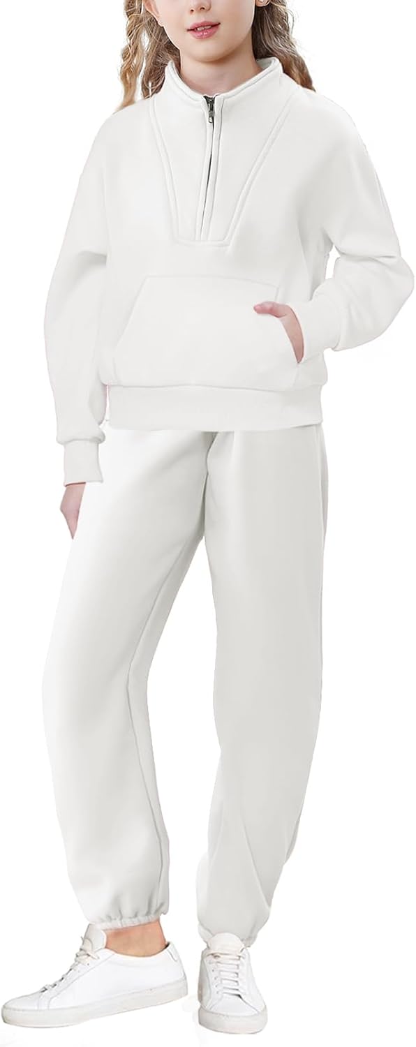 U·nikaka Girls Clothing Sets Half Zip Sweatsuit Outfits Sweatshirt and Sweatpants Fleece Pullover Joggers Set with Pockets