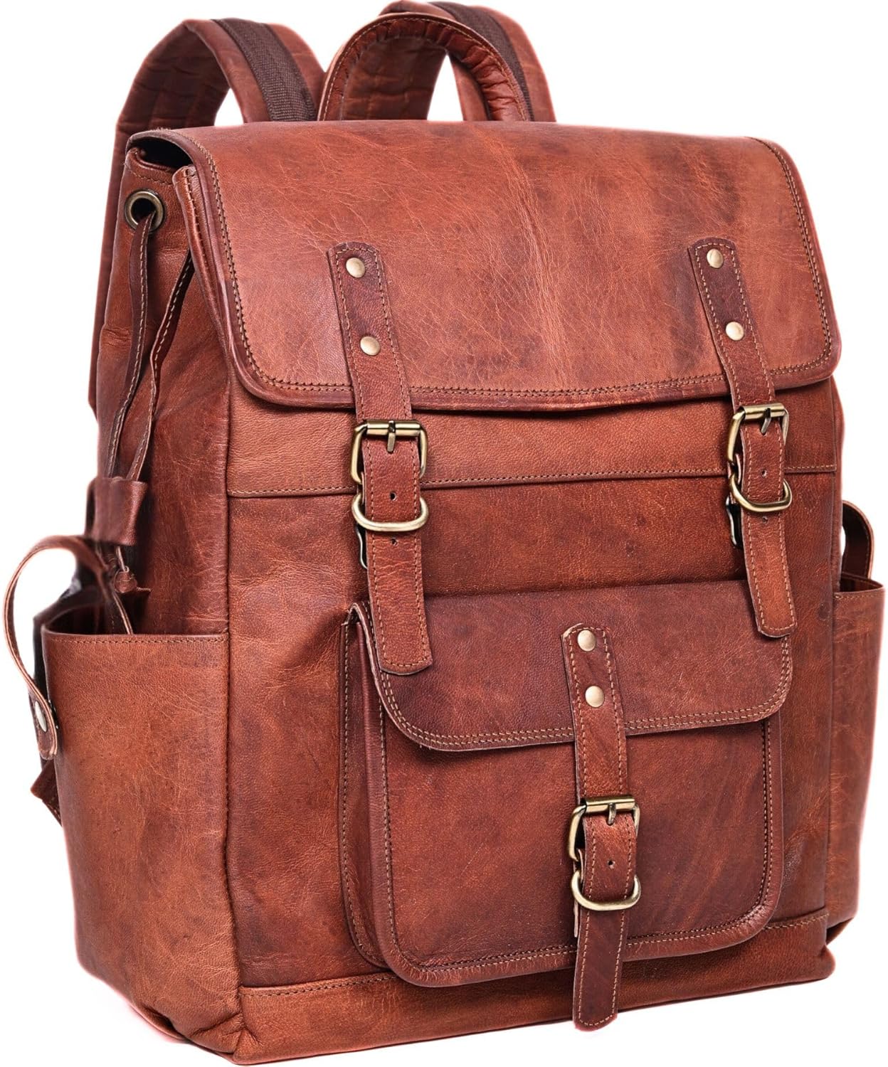 17-inch Brown Mens Leather Backpack Large Vintage Laptop Backpack Leather Bookbag Travel Rucksack For Work, Hiking, Business, & Daily Use Shoulder Bag