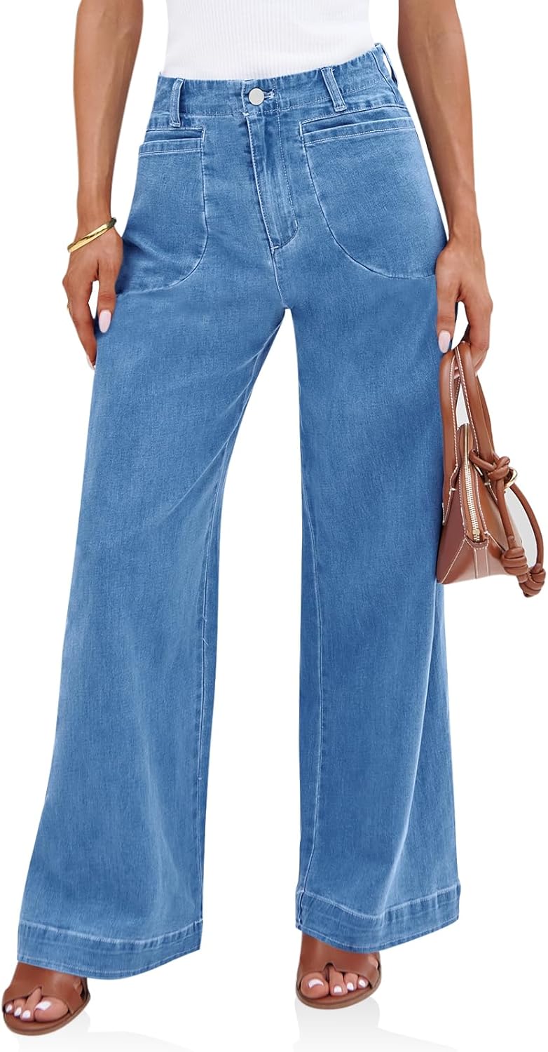Cicy Bell Womens Wide Leg Jeans High Waisted Stretchy Baggy Loose Denim Casual Pants with Pockets