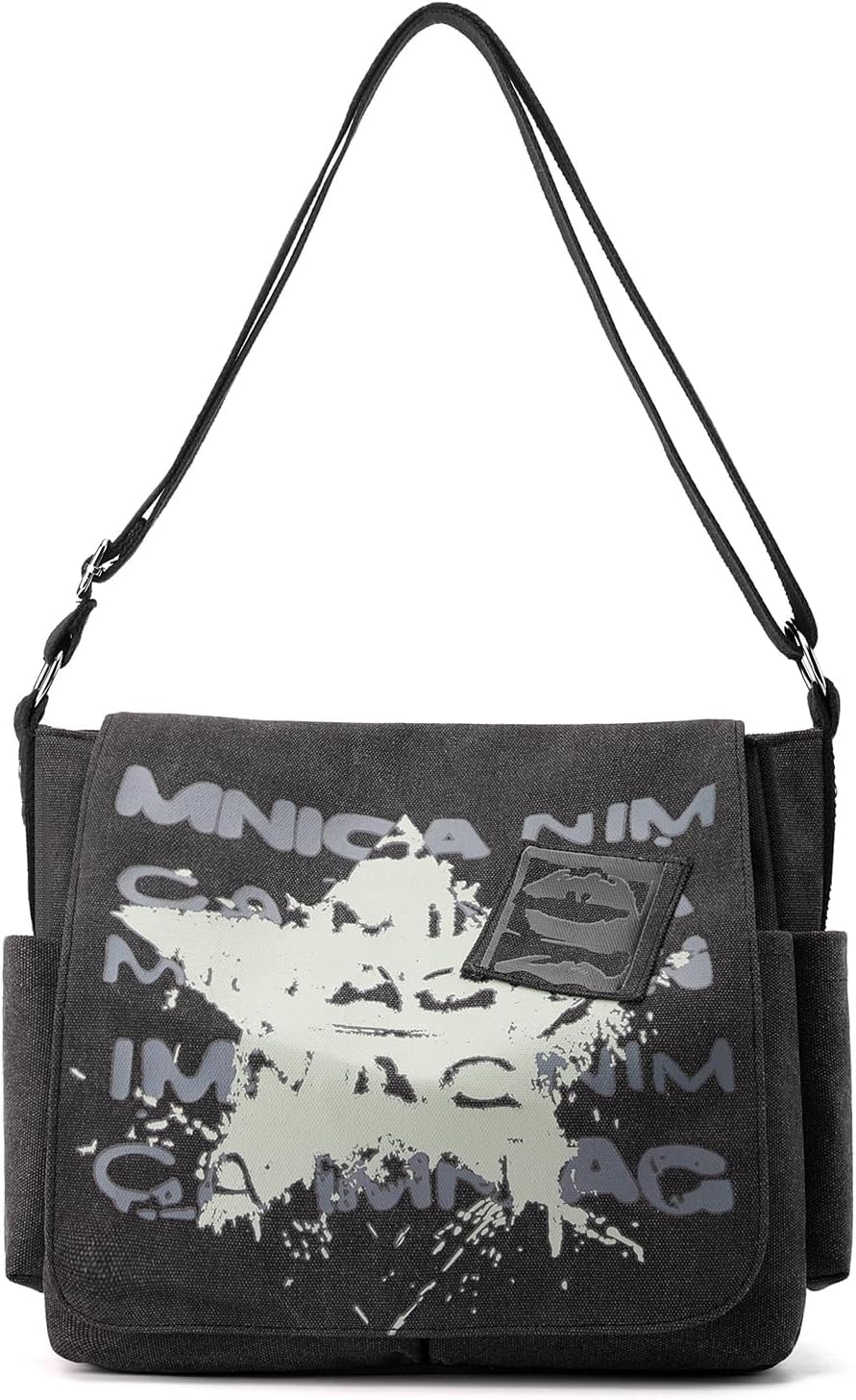 DOURR Canvas Messenger Bag for Men and Women Printing Star Vintage Crossbody Shoulder Satchel for College Work Travel