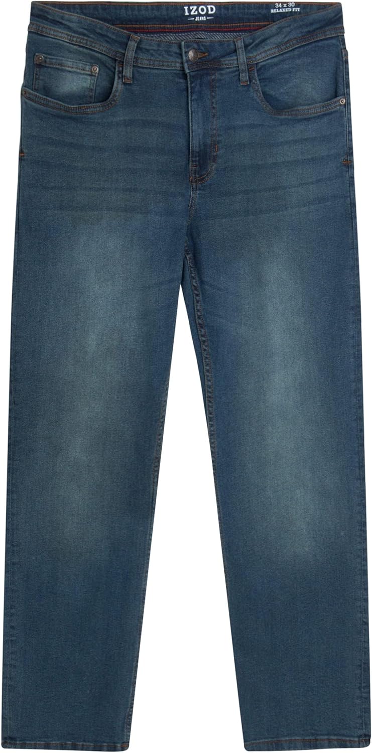 IZOD Men's Relaxed Fit Jeans - Comfortable Stretch Casual Pull On Denim Jeans for Men - Expanded Leg Men's Fashion Pants
