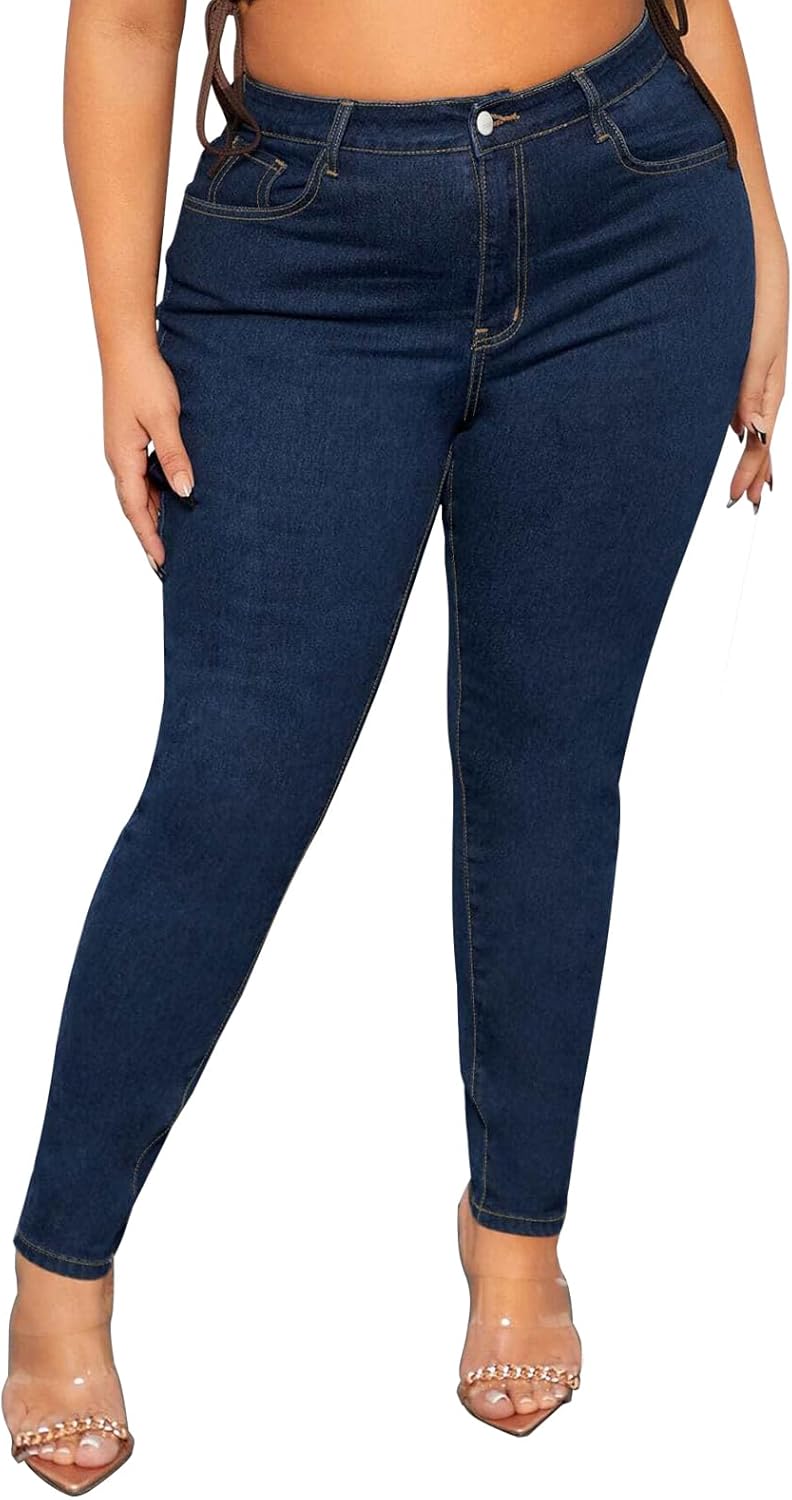 LEIJIJEANS Plus Size Skinny Jeans for Women High Waist Pencil Women Jeans Full Length Mom Stretchy Slim Pants