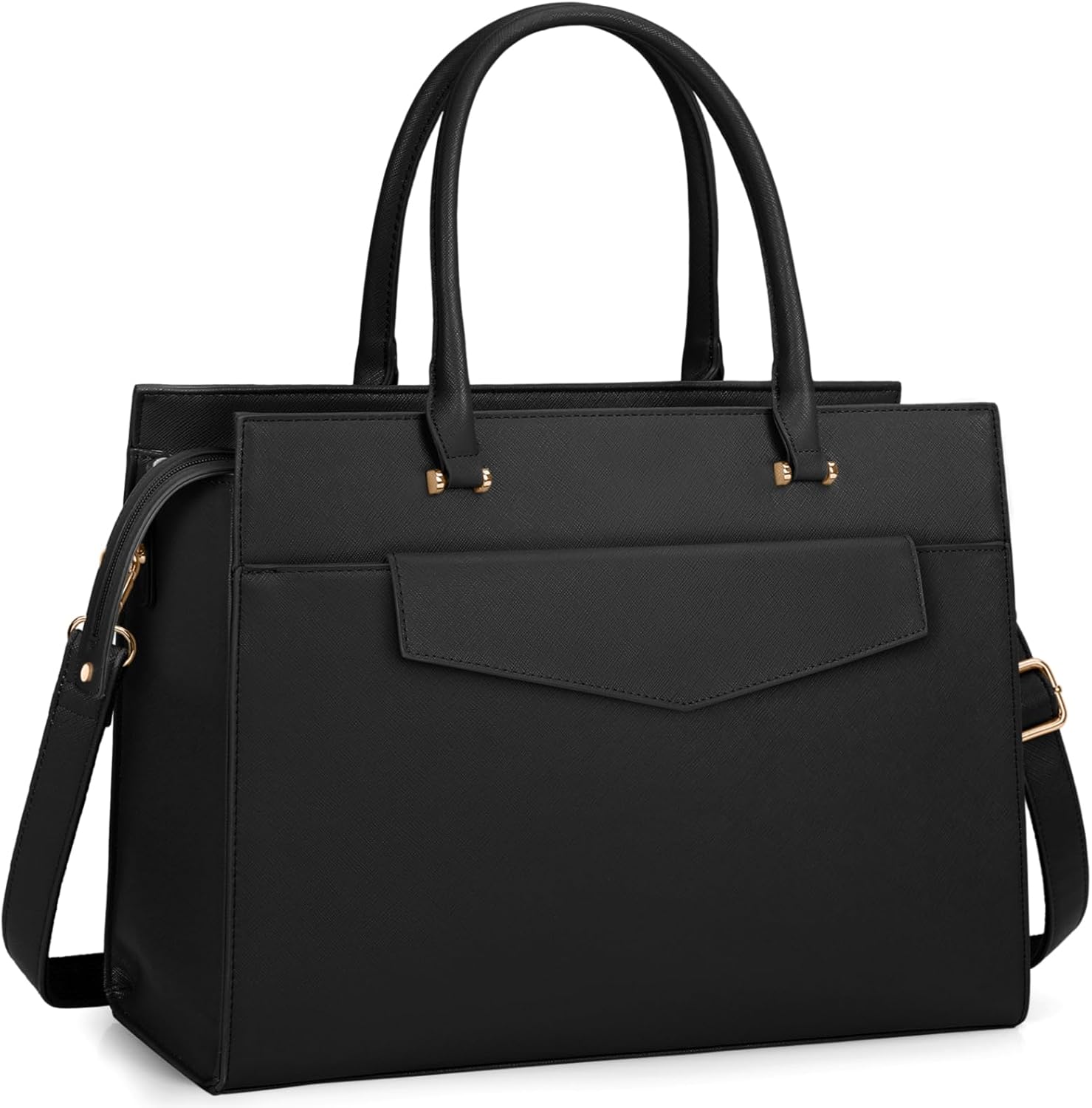 Laptop Bag for Women 15.6 inch Leather Tote Bag 2pcs Set Professional Work Bag with Clutch Purse Large Office Computer Tote Teacher Purse Shoulder Bag, Black