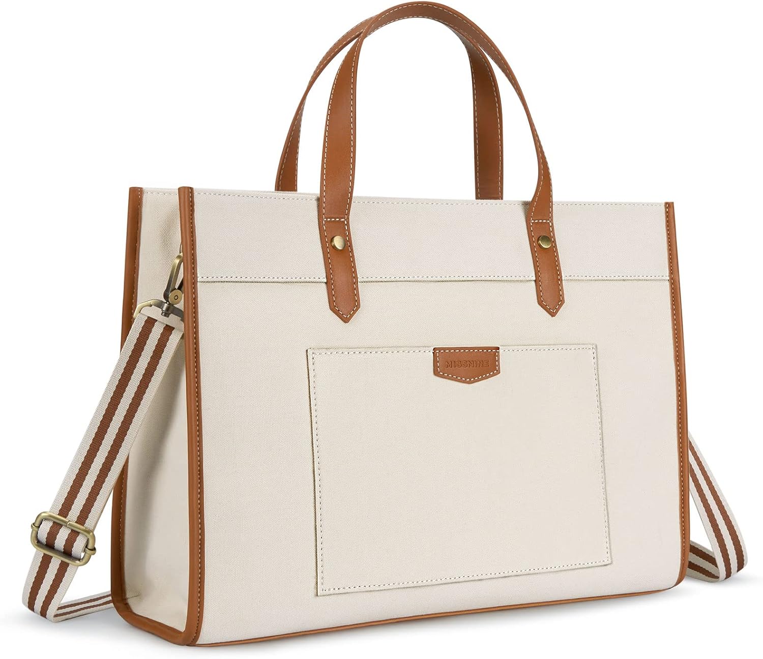 Missnine Laptop Tote Bag Canvas Laptop Bag 15.6 inch Work Shoulder Bags Casual Briefcase Handbag for Travel, Office, College