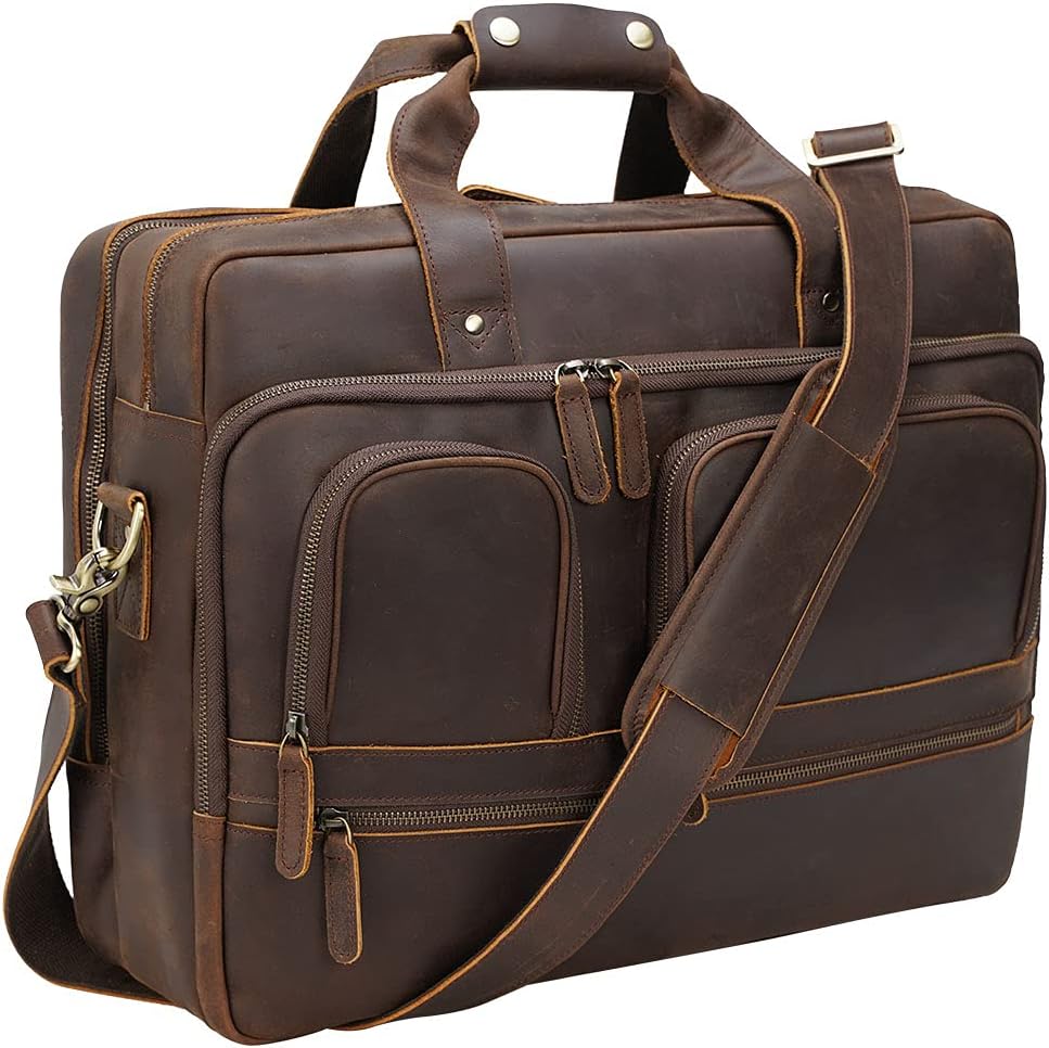 TIDING 18 Inch Full Grain Leather Briefcase for Men Business Travel Messenger Shoulder Bag Fits 17.3" Laptop