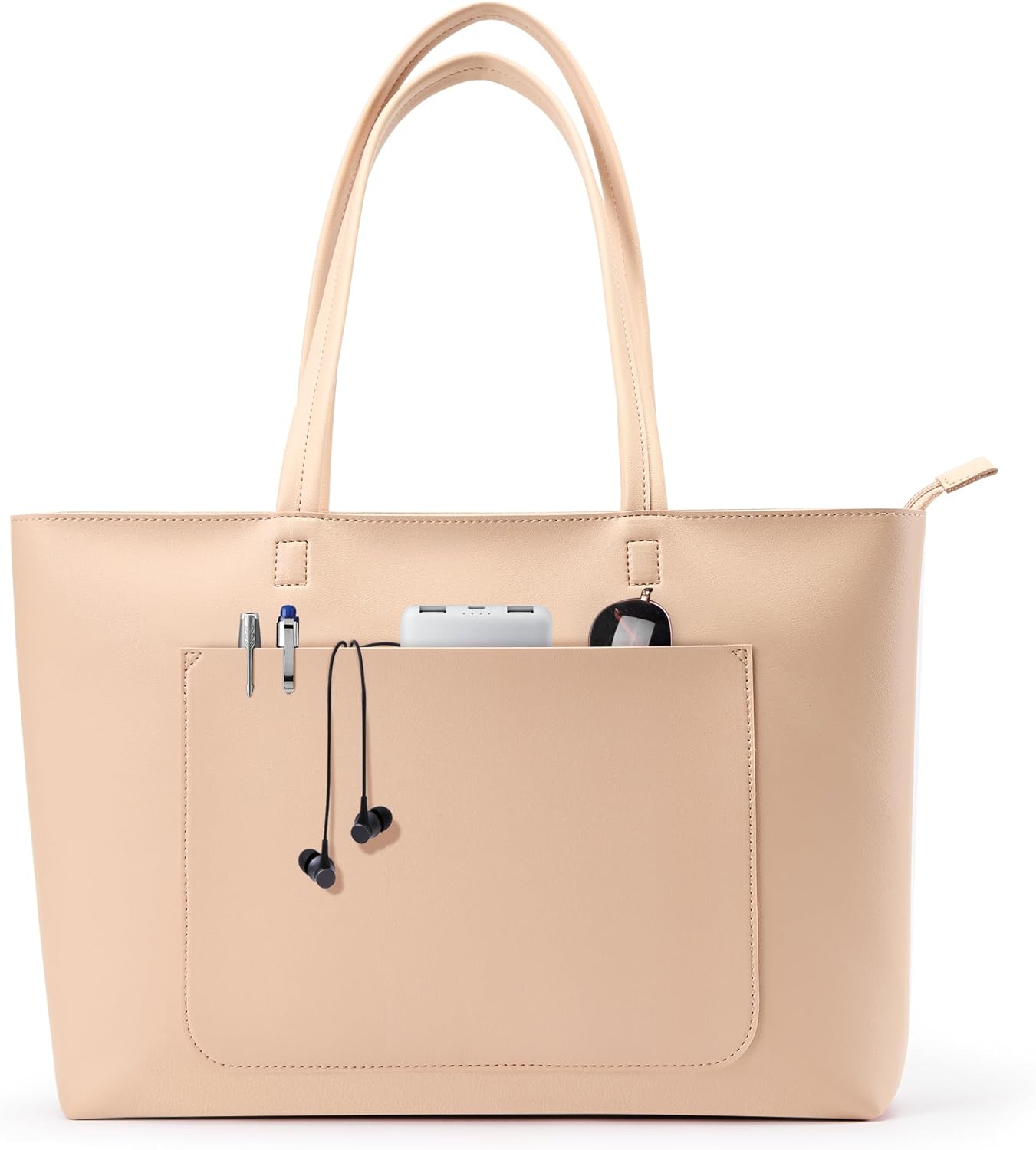 Fancy Forest Basic Tote Bag for Women Vegan Leather Hard - Stiff & Slim Shoulder Bag 18L Purse with Zipper for Work Travel