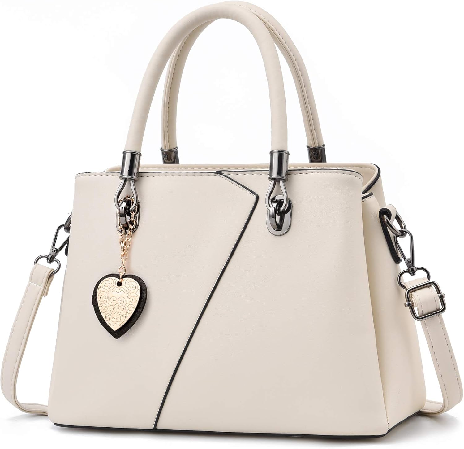 Womens Leather Handbags Purse Top-handle Bags Contrast Color Stitching Totes Satchel Shoulder Bag for Ladies