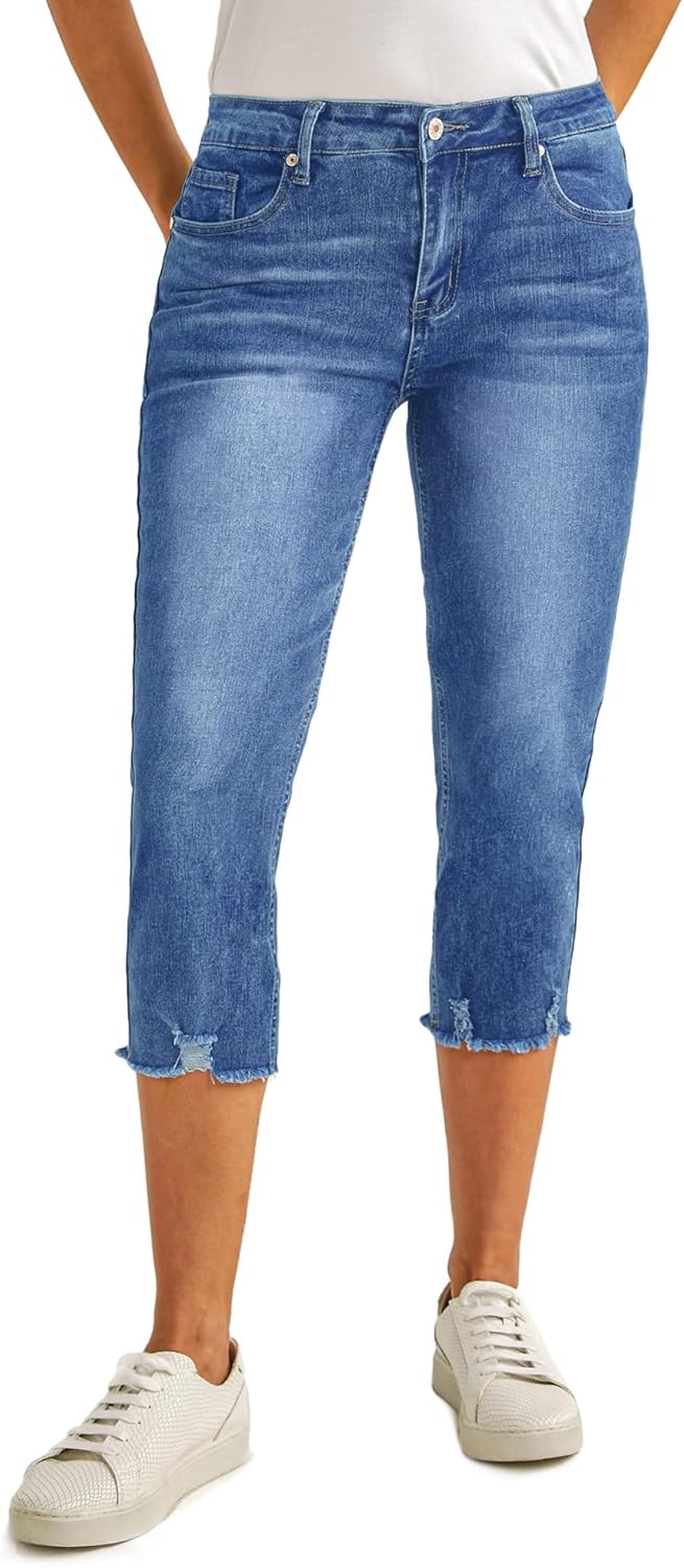 luvamia Jean Capri Pants for Women High Waisted Ripped Skinny Jeans Stretchy Denim Capris Cropped Jeggings with Pockets