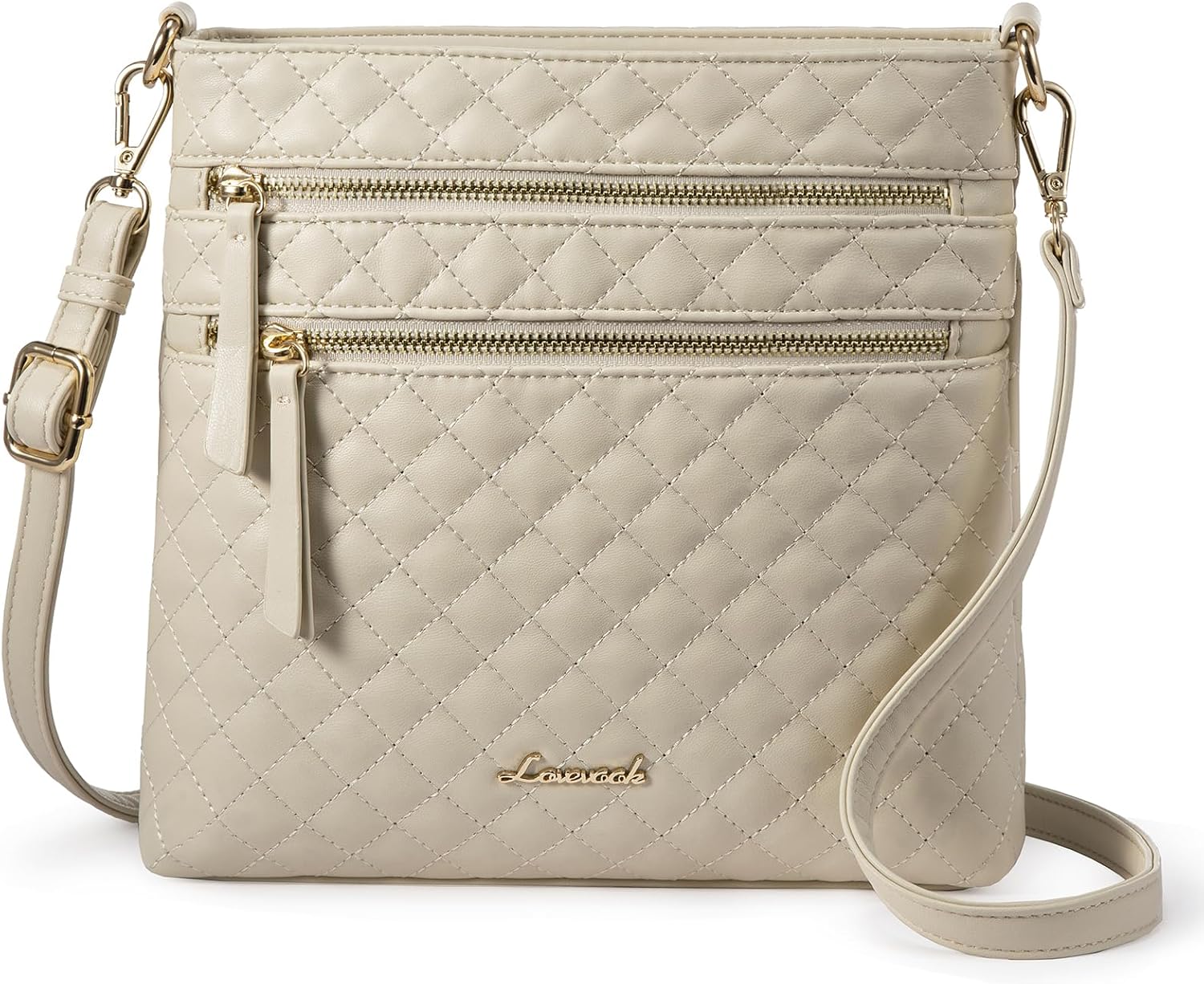 LOVEVOOK Crossbody Purses for Women, Multi Pocket Casual Crossbody Bag, Medium Shoulder Bag Vegan Leather Handbags-Beige