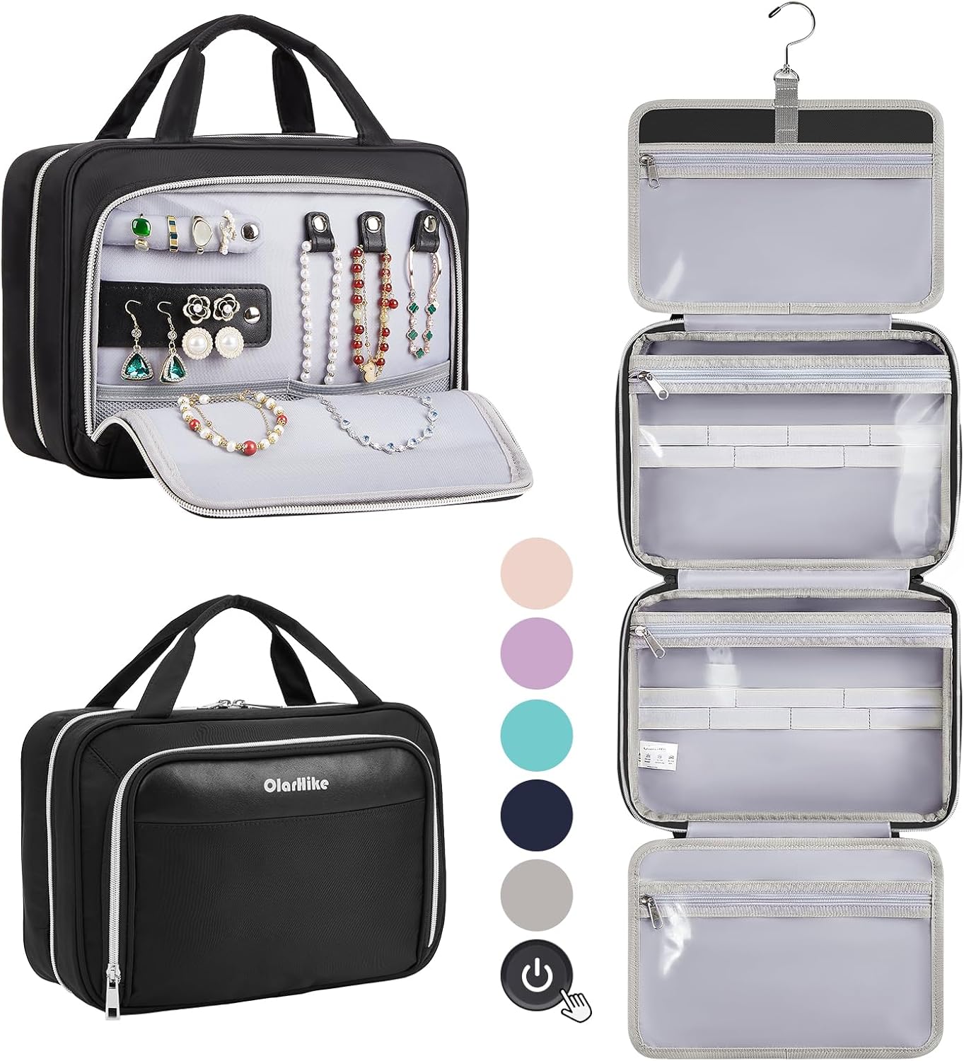 OlarHike Travel Toiletry Hanging Bag Waterproof Bags, Makeup, Toiletries, jewelry, Cruise Essentials 3 in 1 Packing Organizers, Travel-Sized Container, Medium Capacity for Men women (Black)
