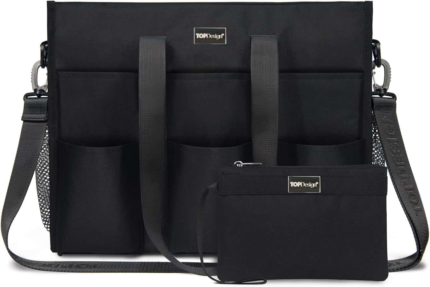 TOPDesign Utility Water Resistant Tote Bag with 22 Pockets, Top Zipper Closure & Thick Bottom Support, for Working Women